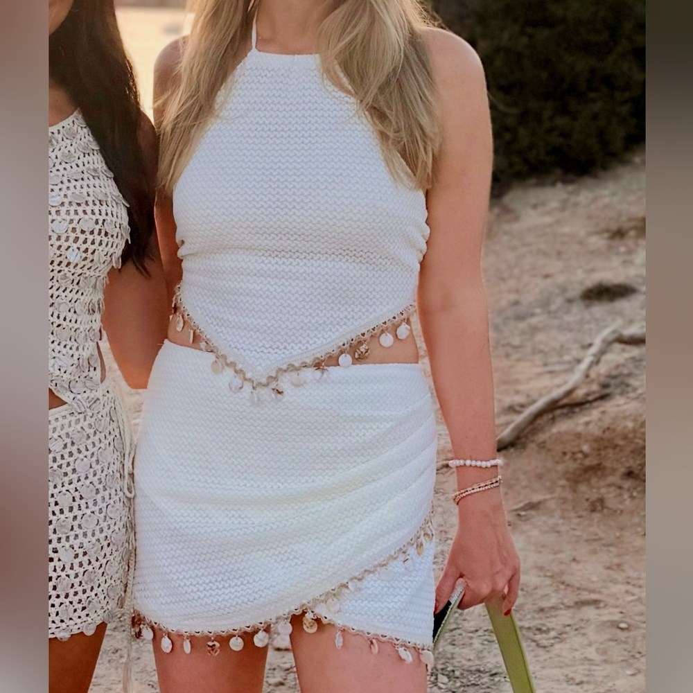 12th Tribe White Mini Dress with Pom Pom Details